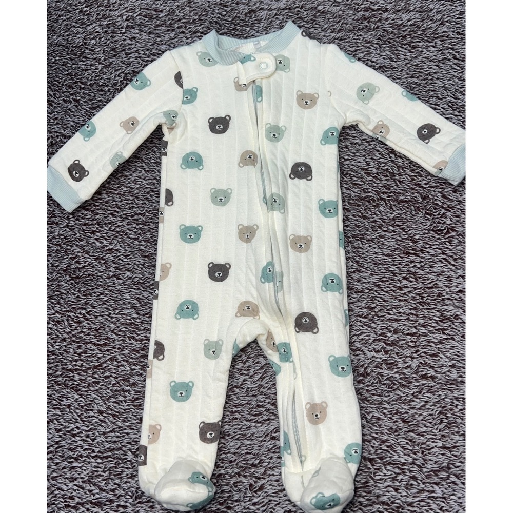 Dream Girl Baby 3-6M Quilted Bear Print Footed Sleeper Pajamas Zip One Piece